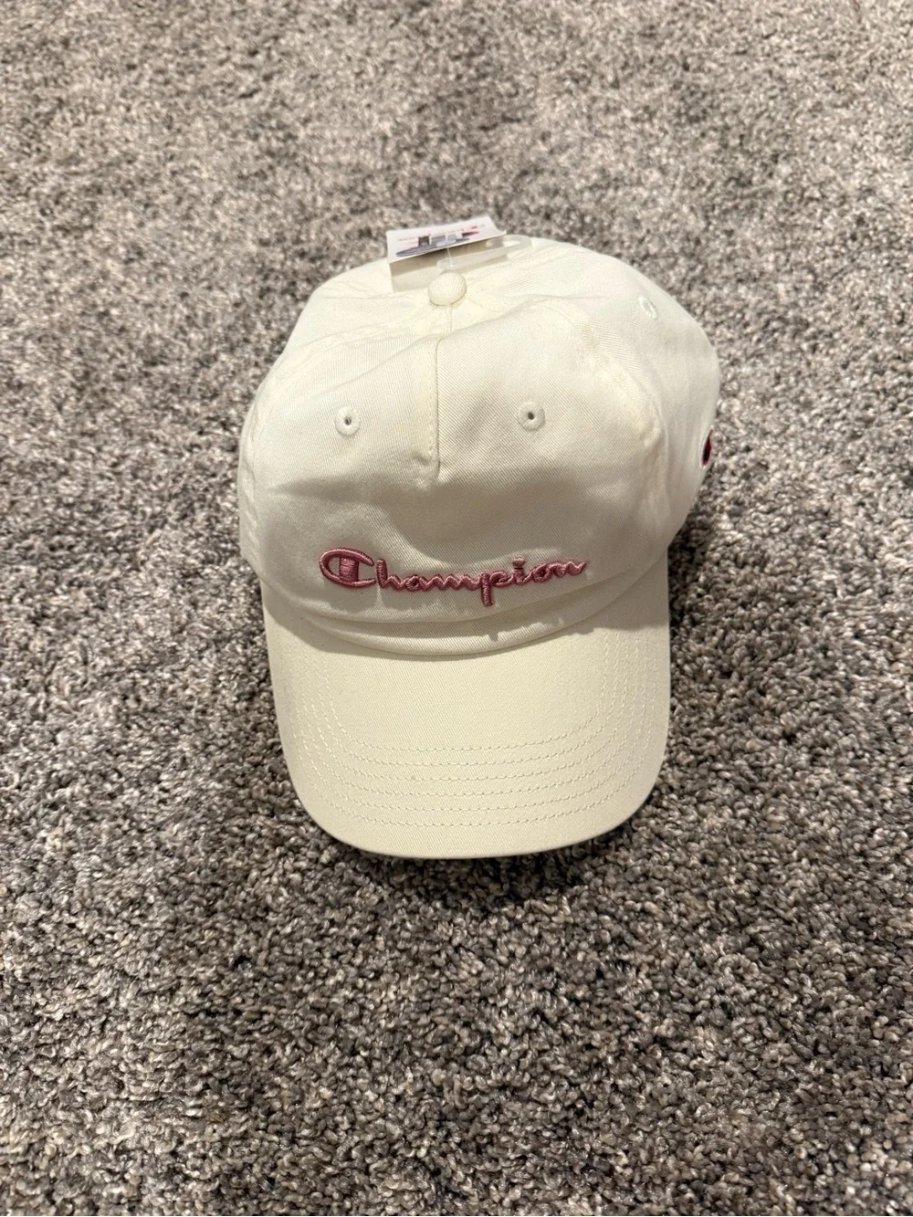 Champion Kids Cream Cap with Pink Script Logo